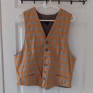 Structure Vintage Unisex Orange and Gray Checkered Vest Large